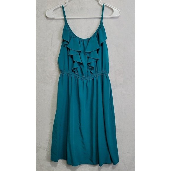 Old Navy Women's Ruffle Front Dress Spaghetti Strap Size S Turquoise 100% Rayon - Picture 1 of 15